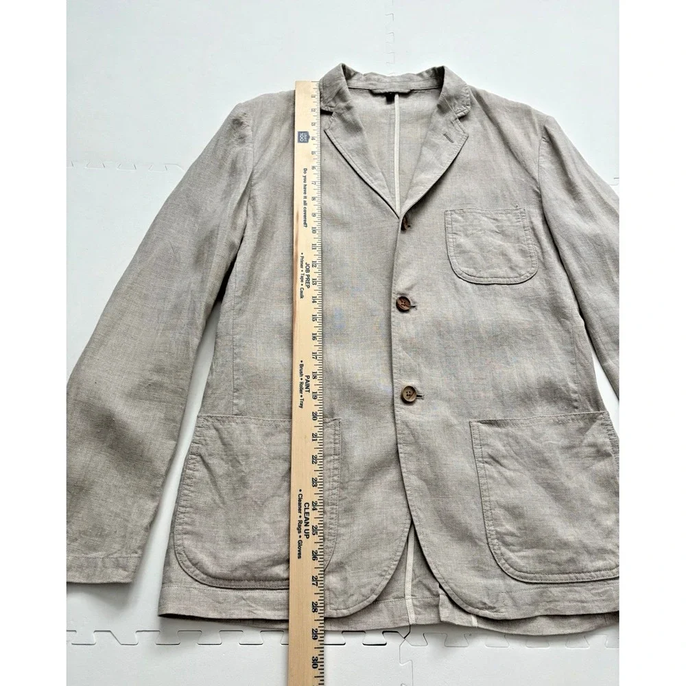 MUJI Men Blazer 100% Linen Jacket Unstructured Pockets Lightweight Coastal -Sz S